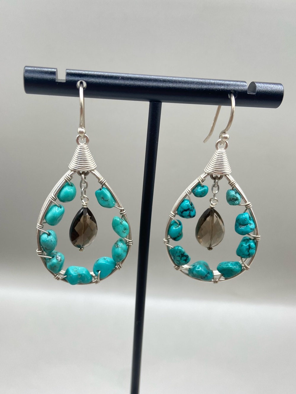 Silpada Wire Wrapped Turquoise Turquoise Smoky Quartz Teardrop Earrings W2215